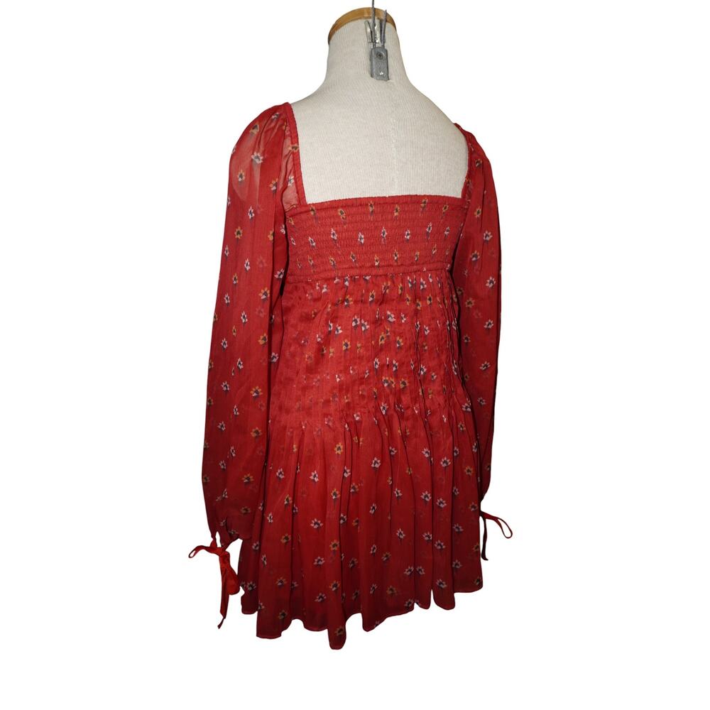 Free People Through The Meadows Mini Dress Red Embroidered Boho Fairycore S - Picture 7 of 10